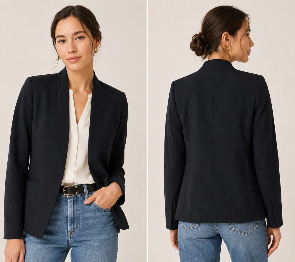 J.Crew 365 Going out Womens 2 Blazer Black Collarless Open Front Career Jacket